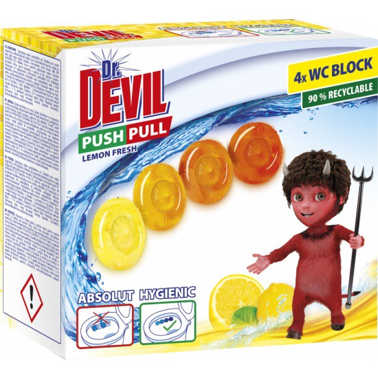 Dr.Devil WC PUSH Pull gel 4x20g Lemon | Čistící, dezinf.prostř., dezodoranty - Přípravky na WC - Závěsy na WC a pissoárové kostky